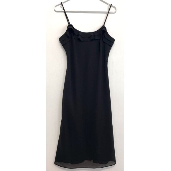 VINTAGE VTG DAWN JOY Black Ruffle Spaghetti Strap Midi Slip Dress 90s Y2K Party - Picture 1 of 16
